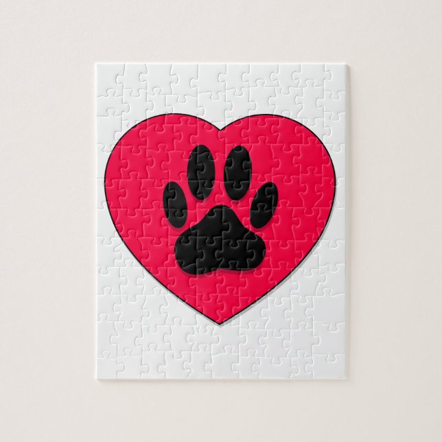 Puzzle Coeur rouge avec Empreinte de patte de chien (Vertical)
