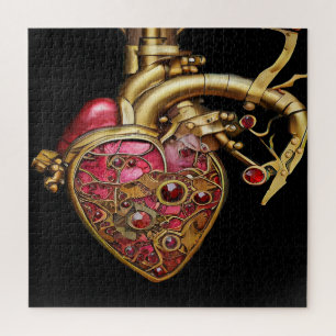 Puzzle Cœur Steampunk Rubis et Engrenages Anatomiques