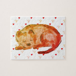 Puzzle Coeurs couchés de chien mignon Aquarelle