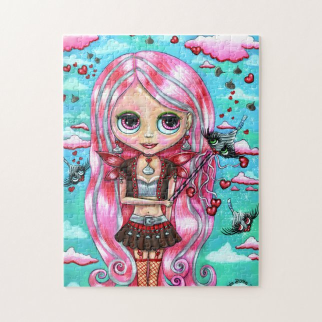 Puzzle Coeurs de cheveux roses et baisers Fée Big Eyes (Vertical)