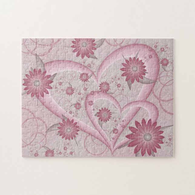 Puzzle Coeurs et fleurs Abstraits roses Aimer l'art fract (Horizontal)