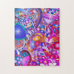 Puzzle ;Coeurs et fleurs colorés Art Abstrait