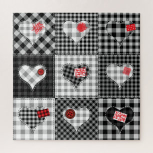 Puzzle Coeurs Noir Blanc Patchwork Sans Couleur.