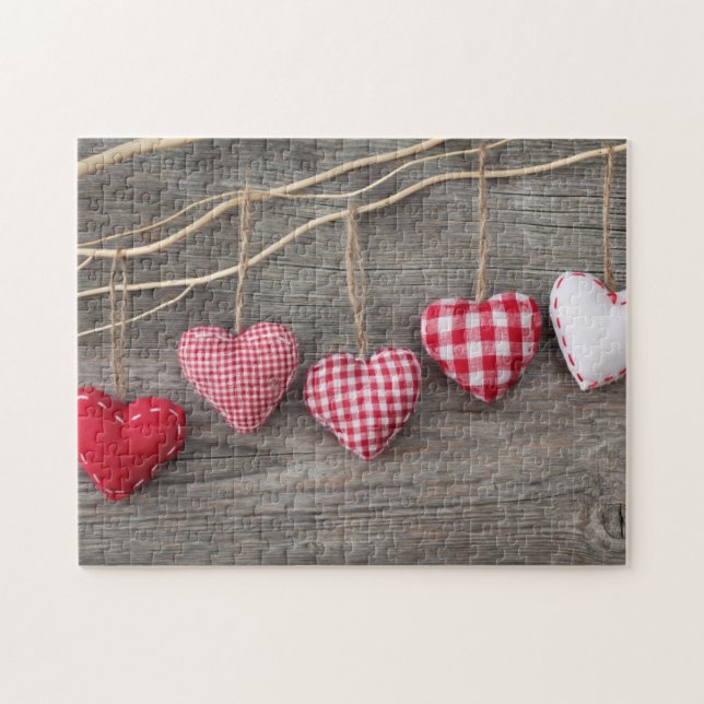 Puzzle Coeurs rouges sur le Tableau en bois (Horizontal)