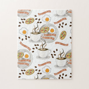 Puzzle Coffee and Savory Breakfast Bacon   Eggs Pattern