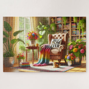 Puzzle Coin de lecture cosy de maman avec cadeau de fête