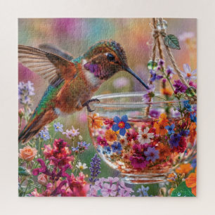 Puzzle Colibri buvant du nectar dans une tasse à thé flor