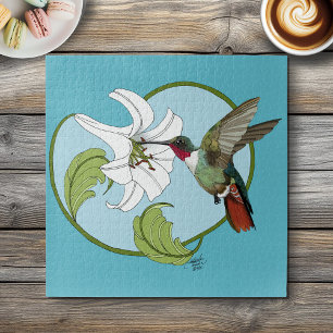 Puzzle Colibri Lily Blue Art Nouveau