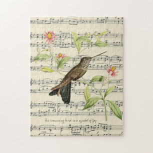 Puzzle colibri sur la feuille de musique vintage