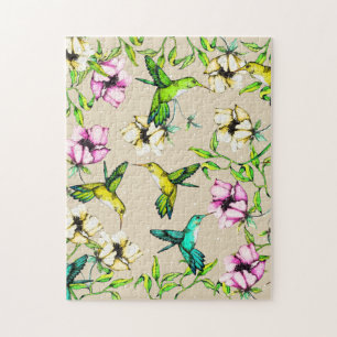 Puzzle Colibris et fleurs enchantés d'aquarelle de jardin