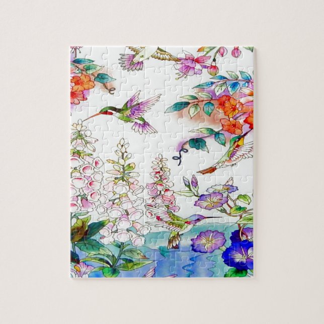 Puzzle Colibris et paysage de fleurs (Vertical)