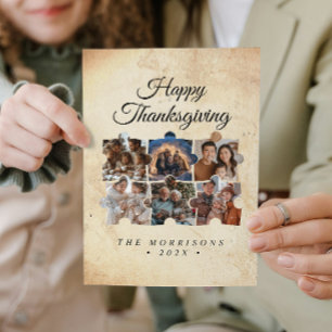 Puzzle Collage 6 Photo Rustic Happy Thanksgiving Holiday Card