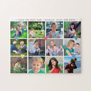 Puzzle collage de 12 photos AMOUR pour MEILLEUR PÈRE écri