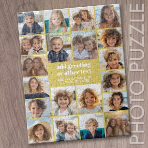Puzzle Collage de 20 photos - Blanc avec texte jaune