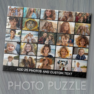 Puzzle Collage de 25 photos - Texte personnalisé - Noir