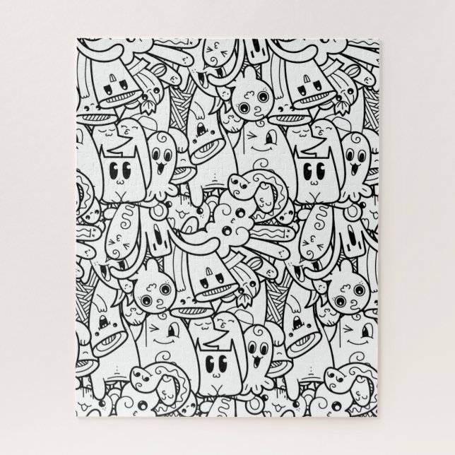 Puzzle Collage de monstre d'Halloween Kawaii noir et blan (Vertical)