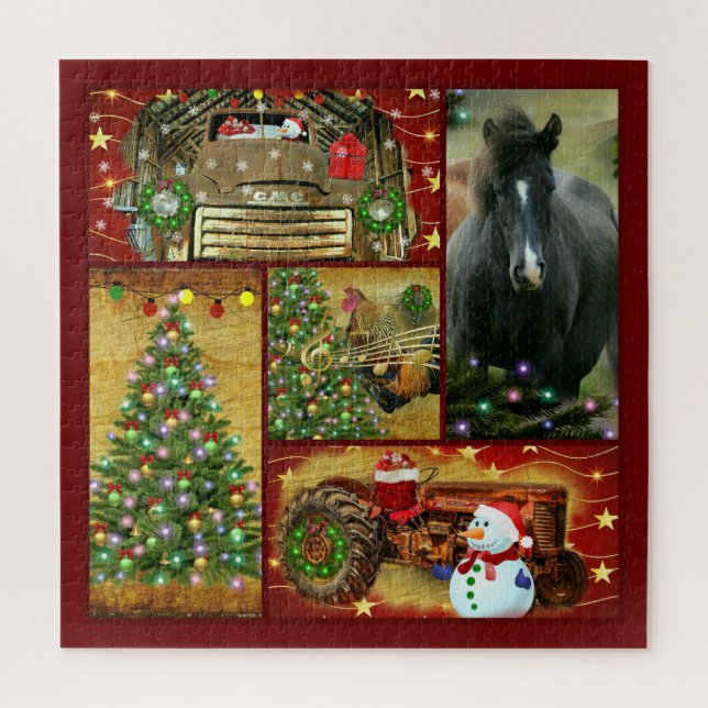 Puzzle Collage de Noël Cheval congelé Tracteur de camion  (Vertical)