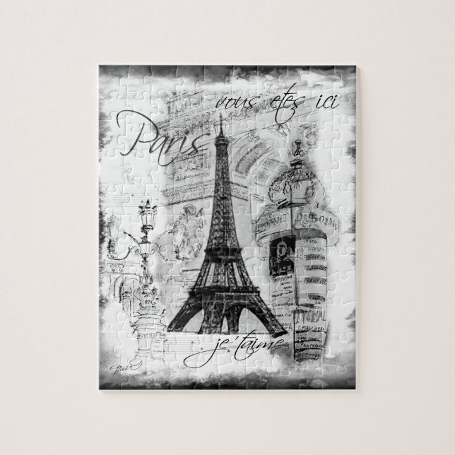 Puzzle Collage de photos de la Tour Eiffel en noir et bla (Vertical)