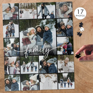 Puzzle Collage de photos de nom de famille Écriture moder