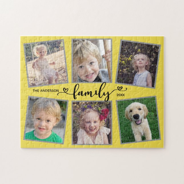 Puzzle Collage de photos Jaune des Coeurs de script famil (Horizontal)