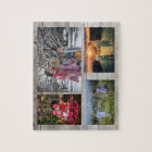 Collage familial 4 photos sur bois rustique