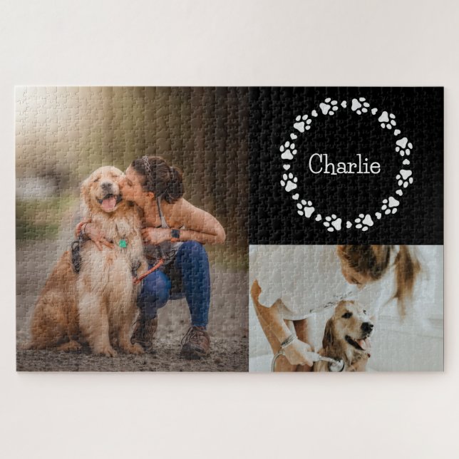 Puzzle Collage photo de chien personnalisé Nom personnali (Horizontal)