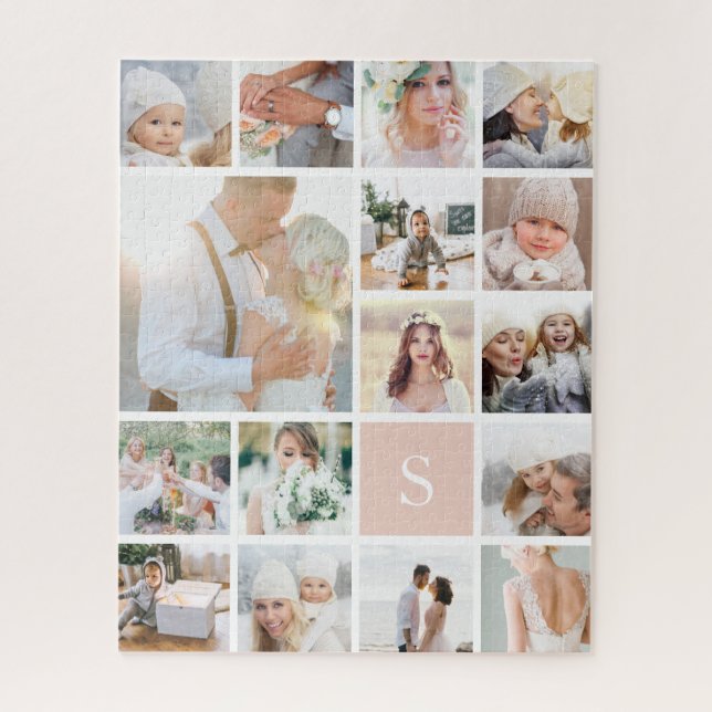 Puzzle Collage photo et monogramme personnalisés (Vertical)