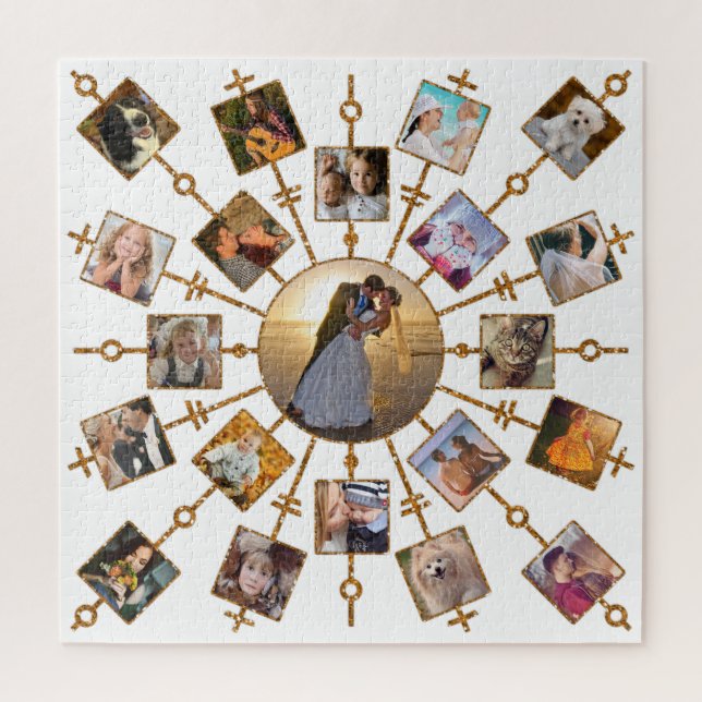 Puzzle Collage Photo Famille 21 Photos Joli Blanc Or (Vertical)