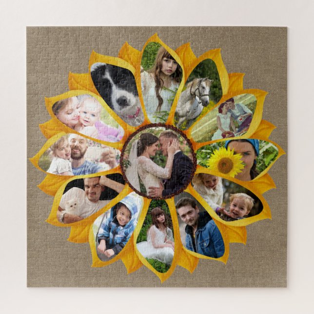 Puzzle Collage photo famille Sunflower Burlap 13 Photos F (Vertical)