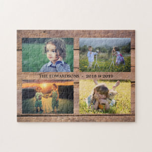 Puzzle Collage photo famille unique sur bois rustique gra