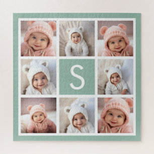 Puzzle Collage photo Monogramme personnalisé vert menthe
