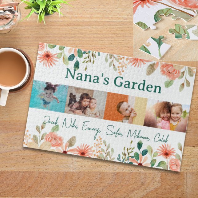 Puzzle Collage photo personnalisé Jardin de Nana Grandma (Personalized Photo Collage Nana Grandma's Garden Jigsaw Puzzle)