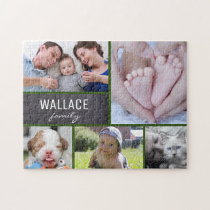 Puzzle Collage photos with family name multiple pictures