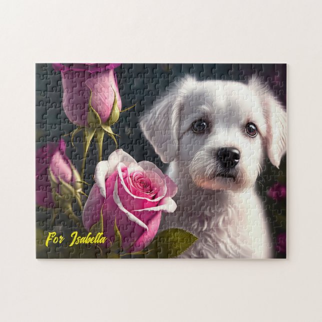 Puzzle Collection Petit Chien Et Rose (Horizontal)