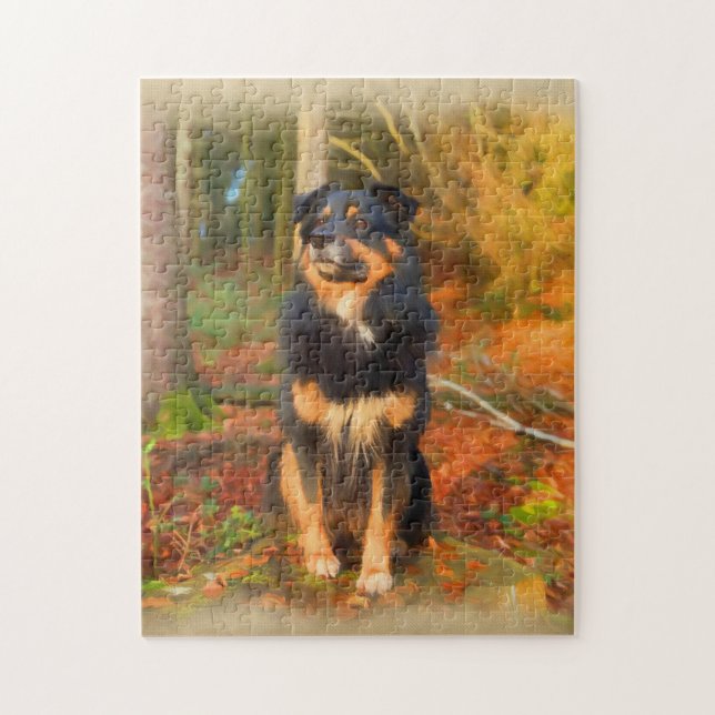 Puzzle Collie Chien dans la forêt d'automne Pastel croqui (Vertical)
