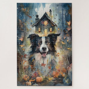 Puzzle Collie de Border Halloween avec citrouilles effray