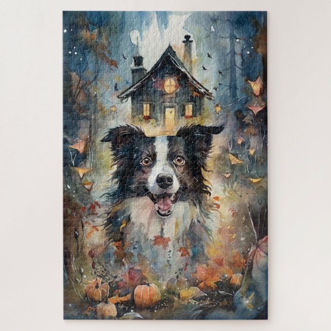 Puzzle Collie frontalier d'Halloween avec effroi Citrouil (Vertical)