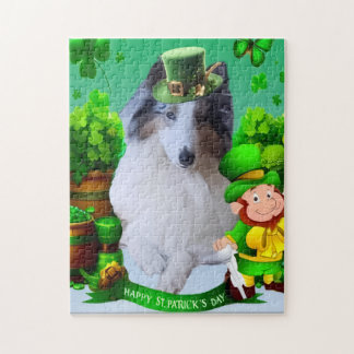 Puzzle Collie Rough Blanc célébrant la Saint-Patrick