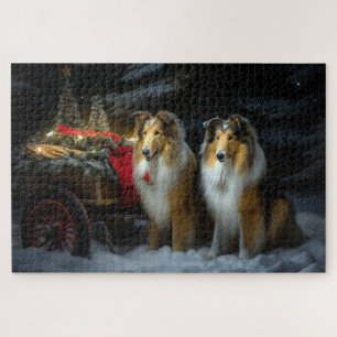 Puzzle Collie Rough Neigeux Traîneau Décor Noël