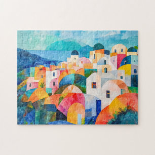 Puzzle Collines de Santorin aux teintes abstraites