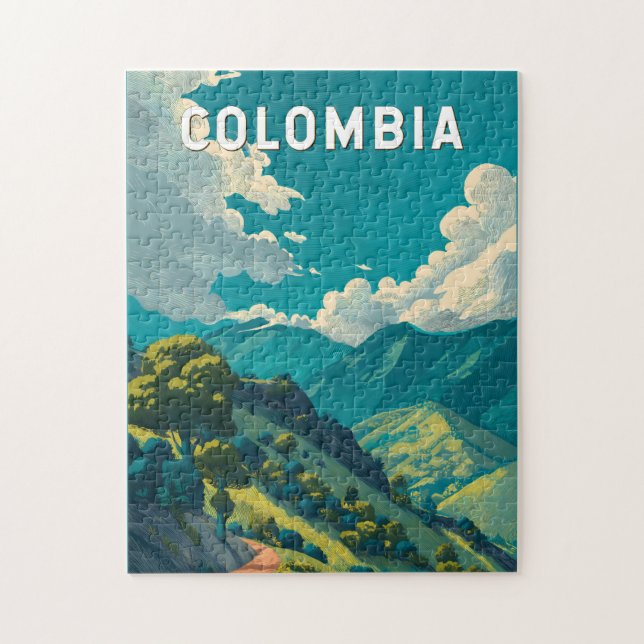 Puzzle Colombia Illustration Travel Art Vintage (Vertical)
