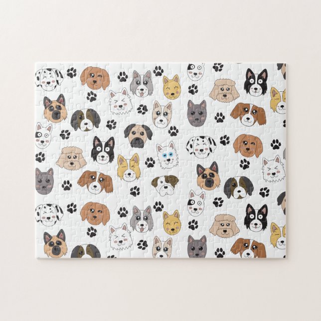 Puzzle Coloré mignon Chiens amusants et Chien Paw Motif (Horizontal)