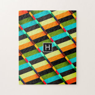 Puzzle Coloré Moderne Rayures Abstraites & Monogramme