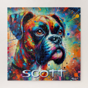 Puzzle Coloré Pop Art Boxer Chien Personnalisé Turquoise