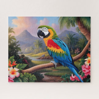 Puzzle Colorful Exotic Parrot Bird on the Branch