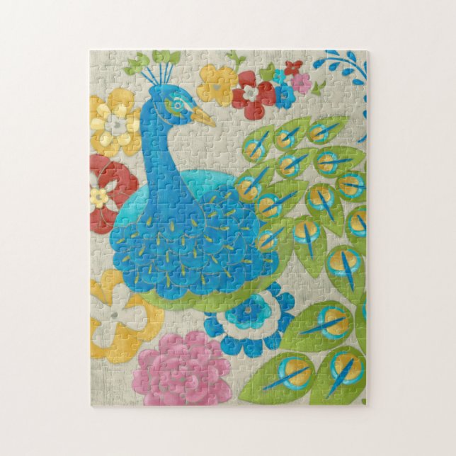 Puzzle Colorful Peacock et Fleurs (Vertical)