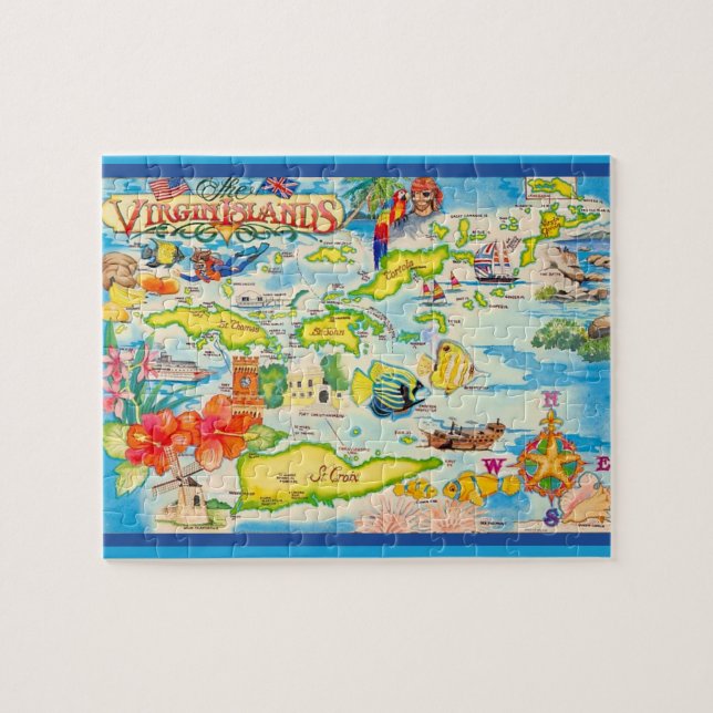 Puzzle Colorful Virgin Islands Map 8x10 (Horizontal)