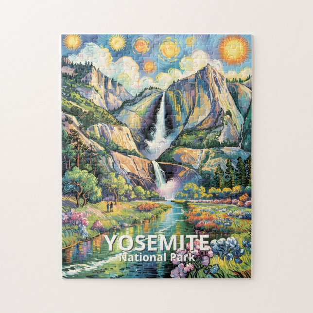 Puzzle Colorful Yosemite Spring Waterfall Hiking Trail (Vertical)