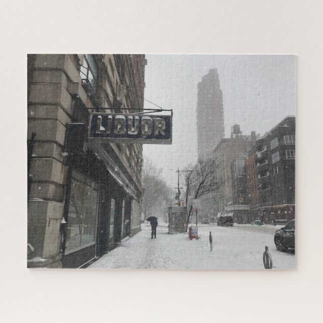 Puzzle Columbus Avenue Liqueur Store NYC Snowstorm Winter (Horizontal)
