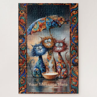Puzzle conception de chat drôle boho sous parapluie